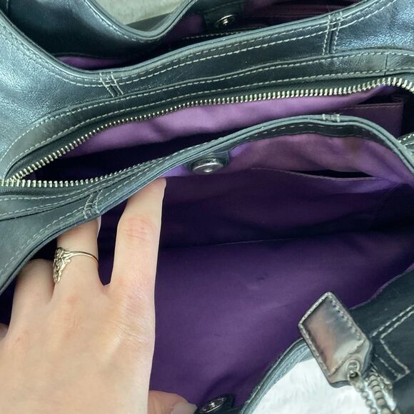 Coach Woman Black Leather Madison Maggie 3 Section Hobo Shoulder Tote Bag 14336 - Picture 13 of 17